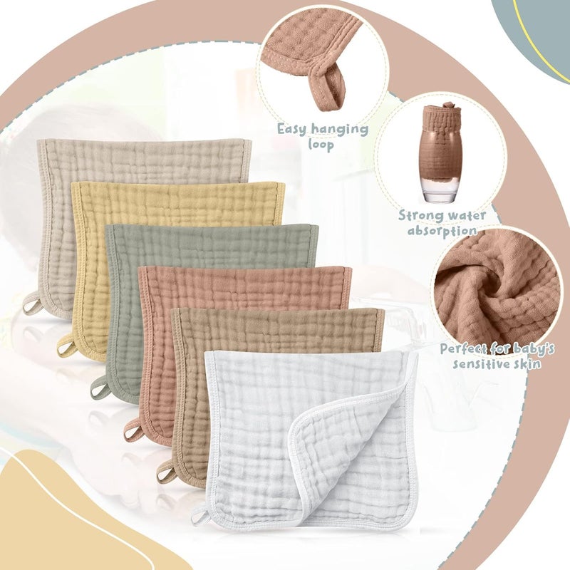 Irenare 6 Pack Muslin Burp Cloths Cotton Baby Burping Rags Large 20 x 10 Inch 6 Layers Spit up Rags Soft Absorbent Multicolor Wash Cloths Diapers for Newborn Baby Girl Boy (Light Color) - Image 3